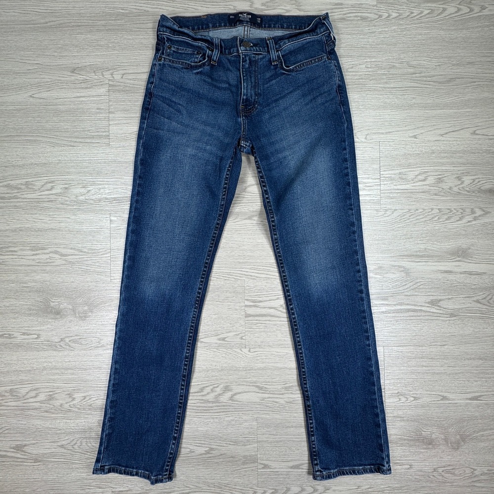 Hollister Men's Slim Straight Jeans Epic Flex Dark Wash Blue 29x32 Stretch Denim
